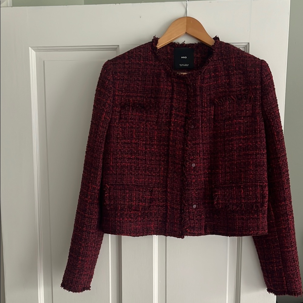 Mango Red Blazer Tailored Tweed Jacket